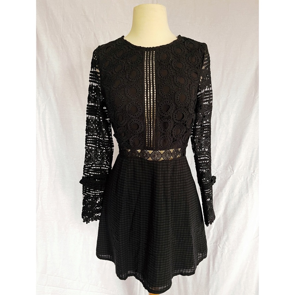 Saints + Secrets Black Long Sleeve Eyelet Dress